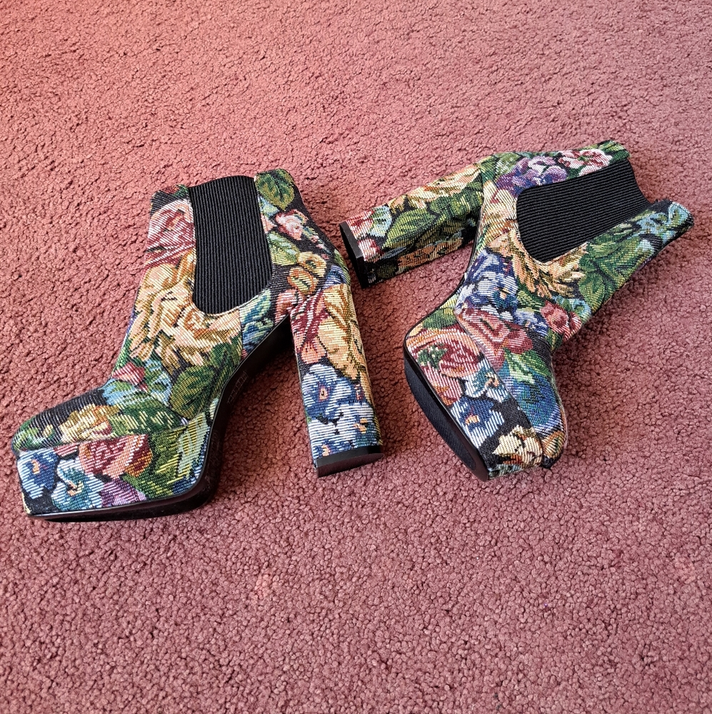 Floral Tapestry Platform Boots